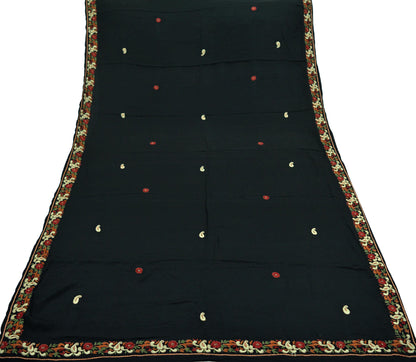 Indian Vintage Heavy Black Dupatta Pure silk Long Stole Hand Embroidered Hijab Scarves Veil Wrap Party wear Zardozi/ Dabka