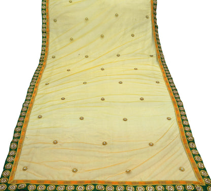 Indian Vintage Heavy Mustard Dupatta Net Mesh Long Stole Hand Embroidered Scarves Glass Beaded Golden Sequins Wedding/ Bridal Veil Hijab