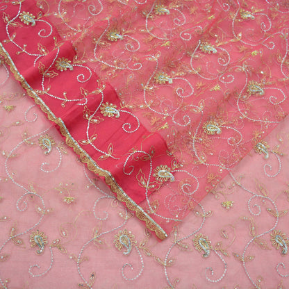 Indian Vintage Heavy Sari Pink Net/Mesh Hand Embroidered Sarees Craft Fabric 6Yd Sewing Soft Zardozi/Dabka Zari Sequins Wedding sarees