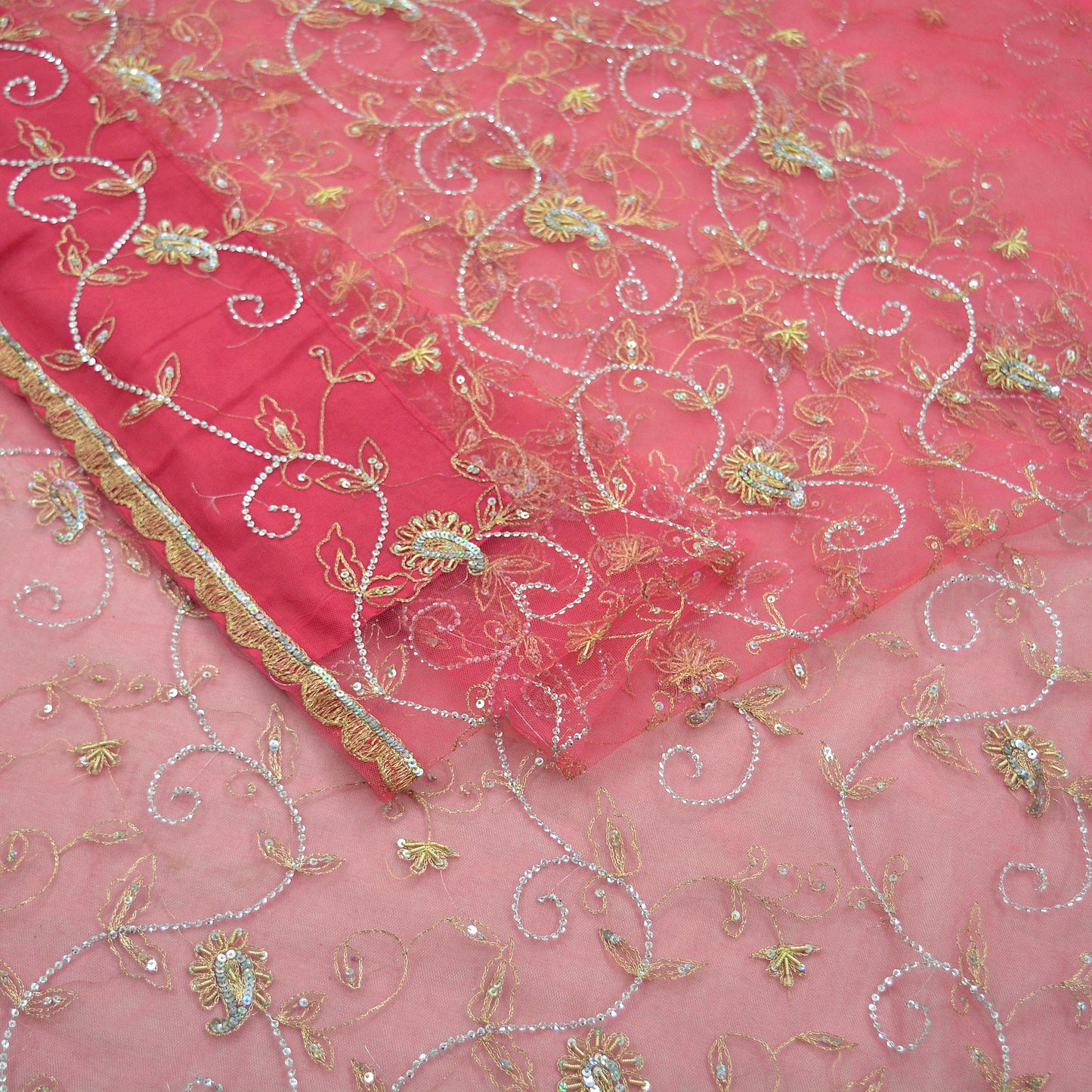 Indian Vintage Heavy Sari Pink Net/Mesh Hand Embroidered Sarees Craft Fabric 6Yd Sewing Soft Zardozi/Dabka Zari Sequins Wedding sarees