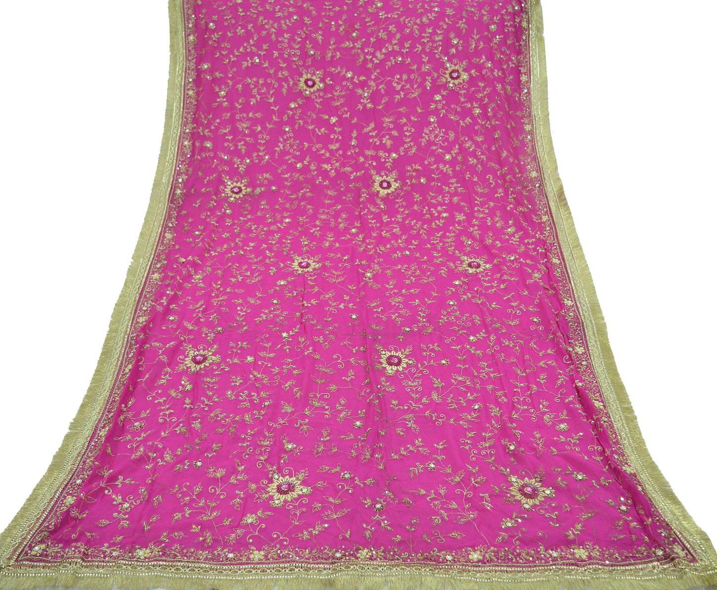 Indian Vintage Heavy Pink Dupatta Pure Georgette Silk Long Stole Hand Embroidered Scarf Zari Zardozi Wedding/ Bridal Veil Hijab