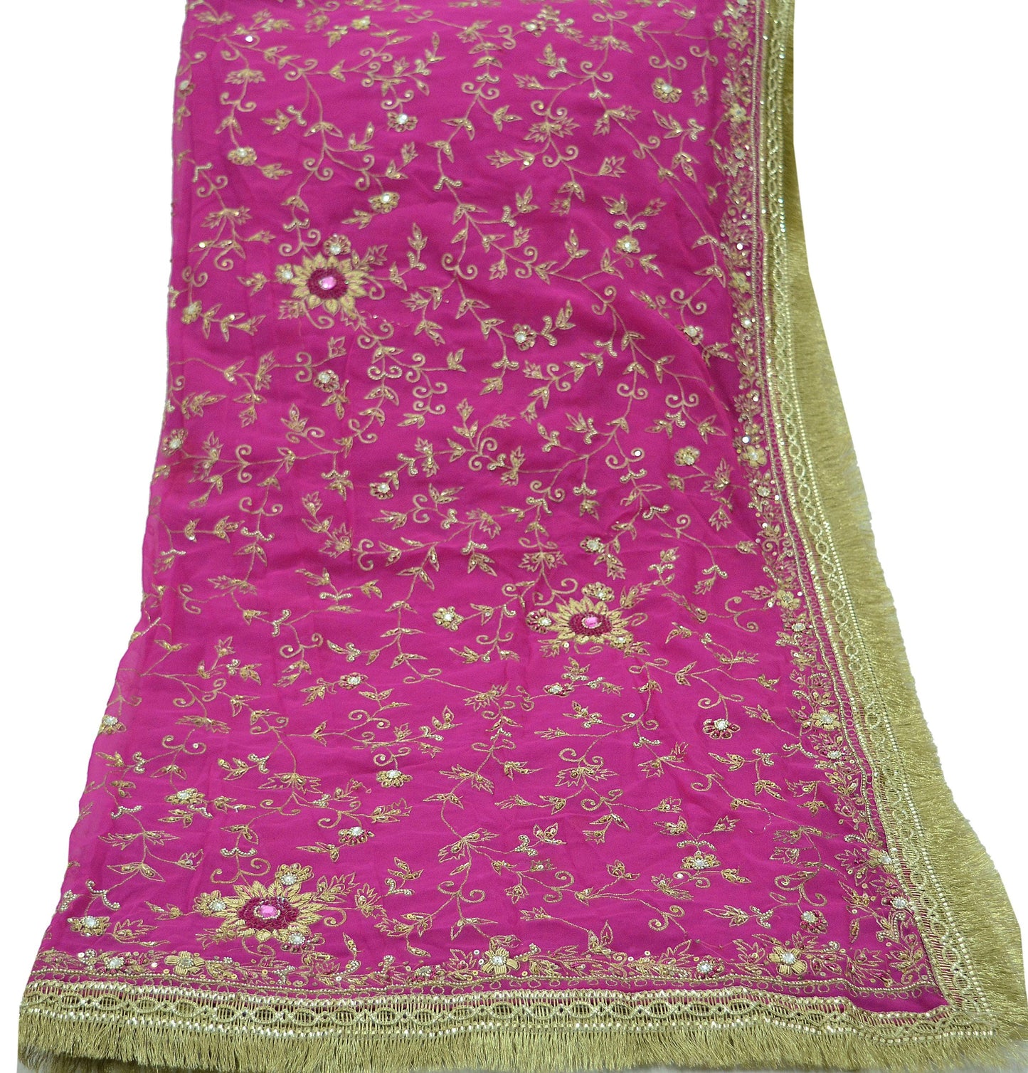 Indian Vintage Heavy Pink Dupatta Pure Georgette Silk Long Stole Hand Embroidered Scarf Zari Zardozi Wedding/ Bridal Veil Hijab