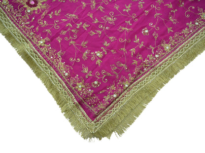 Indian Vintage Heavy Pink Dupatta Pure Georgette Silk Long Stole Hand Embroidered Scarf Zari Zardozi Wedding/ Bridal Veil Hijab