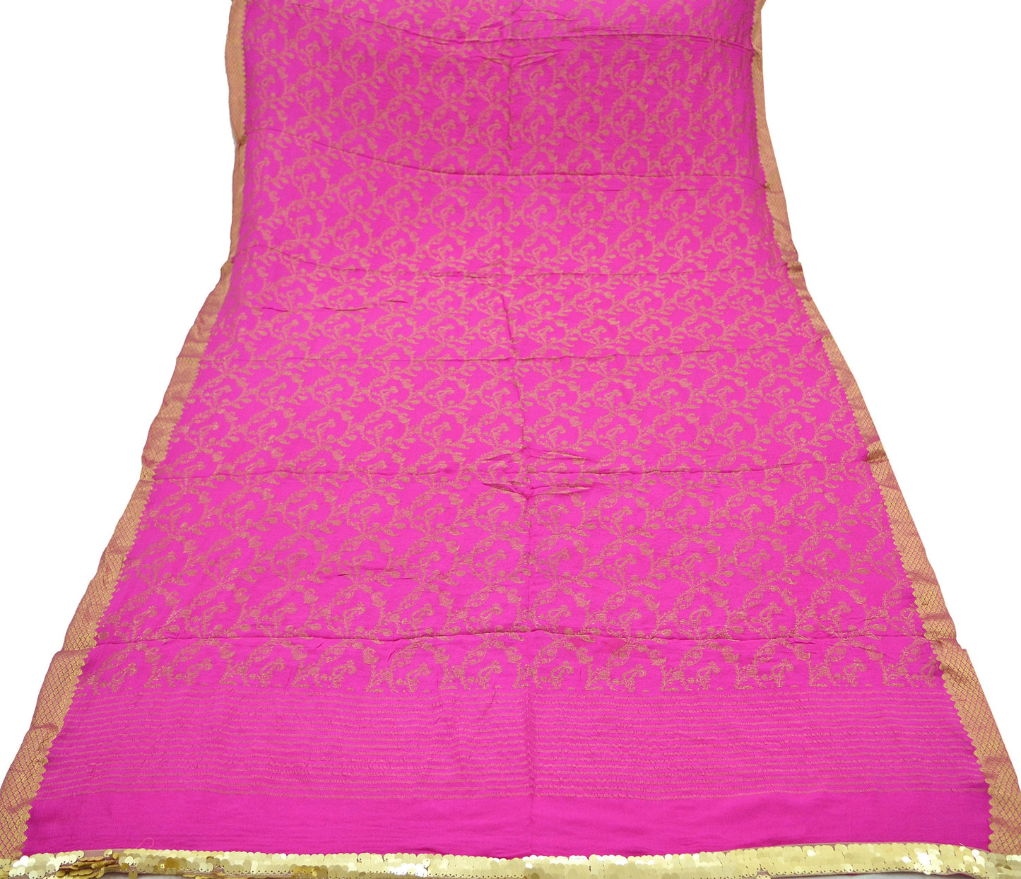 Indian Vintage Pink Dupatta Pure silk Long Stole Hand Woven Scarves Floral Design Stole Veil Wrap Golden Sequins Zari Border Hijab Paisley