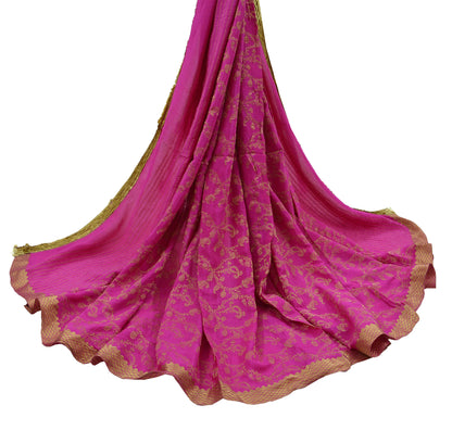 Indian Vintage Pink Dupatta Pure silk Long Stole Hand Woven Scarves Floral Design Stole Veil Wrap Golden Sequins Zari Border Hijab Paisley