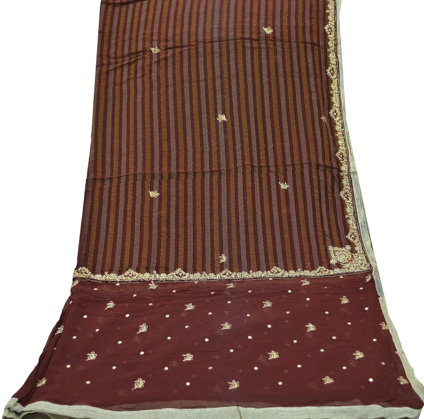 Indian Vintage Dupatta Maroon Pure Georgette silk Long Stole Hand Embroidered Scarves Stole Veil Wrap Sequins Zardozi