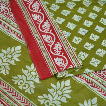 Indian Vintage Sari Green & White Printed Pure Cotton Saree Craft Fabric 5Yd Soft Sewing Sarong Wrap Boho Geometric Upcycle used Quilting