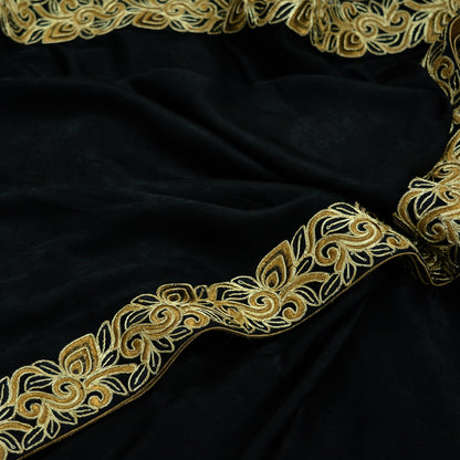 Indian Vintage Heavy Saree Black Hand Embroidered Sari Satin Sari Fabric 5yard Soft Craft Fabric Dress Making Crafting Bollywood sarees