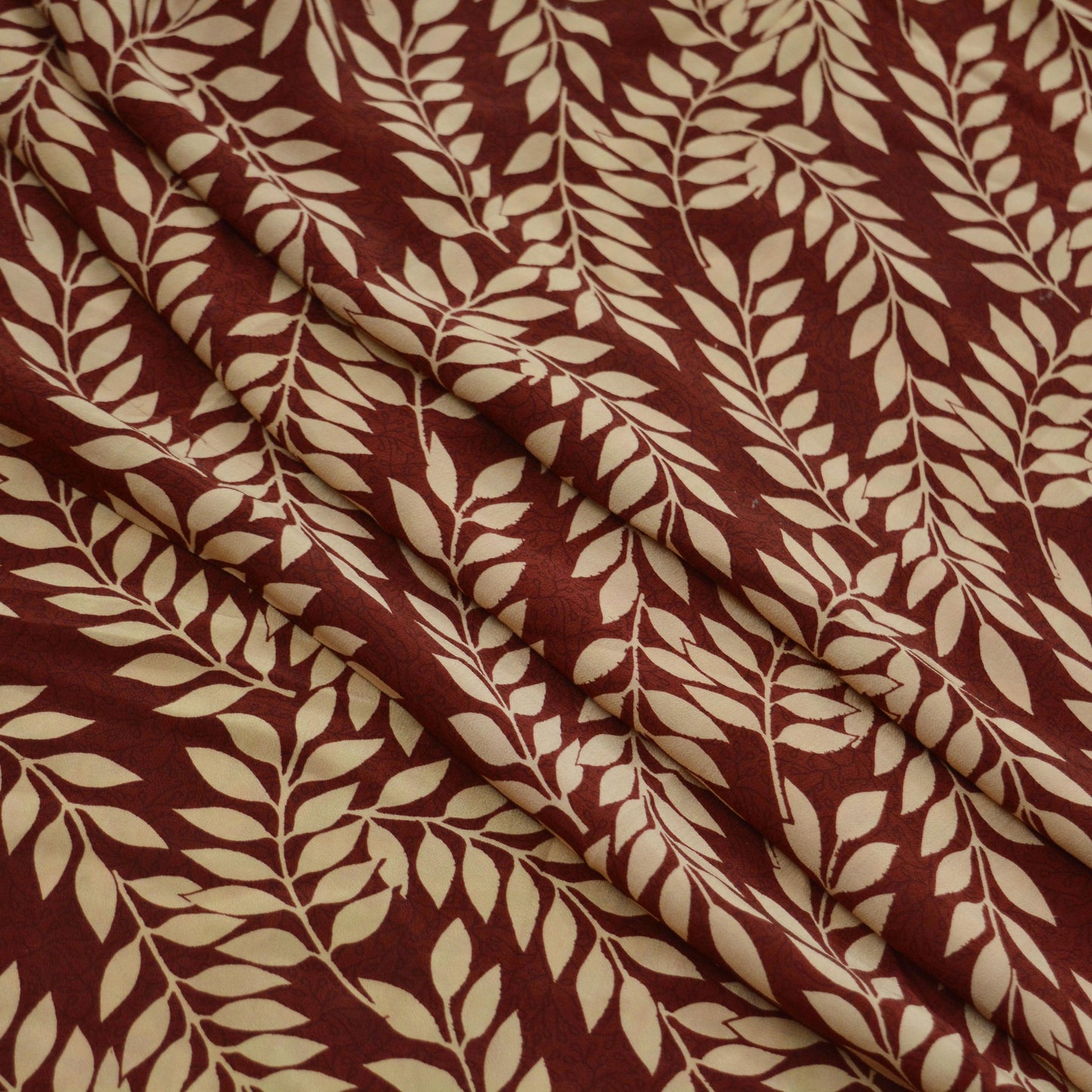 Indian Vintage Beige & Maroon Saree Pure Crepe Silk Printed Sari Craft Fabric 5yd Sewing Floral Soft Wrap Dress Making Crafting