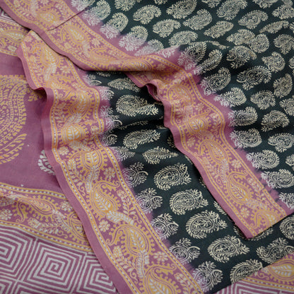 Indian Vintage Sari Black & Pink Pure Silk Printed Sarees 5yd Sewing Craft Fabric Dress Making Crafting Quilting Upcycle Paisley