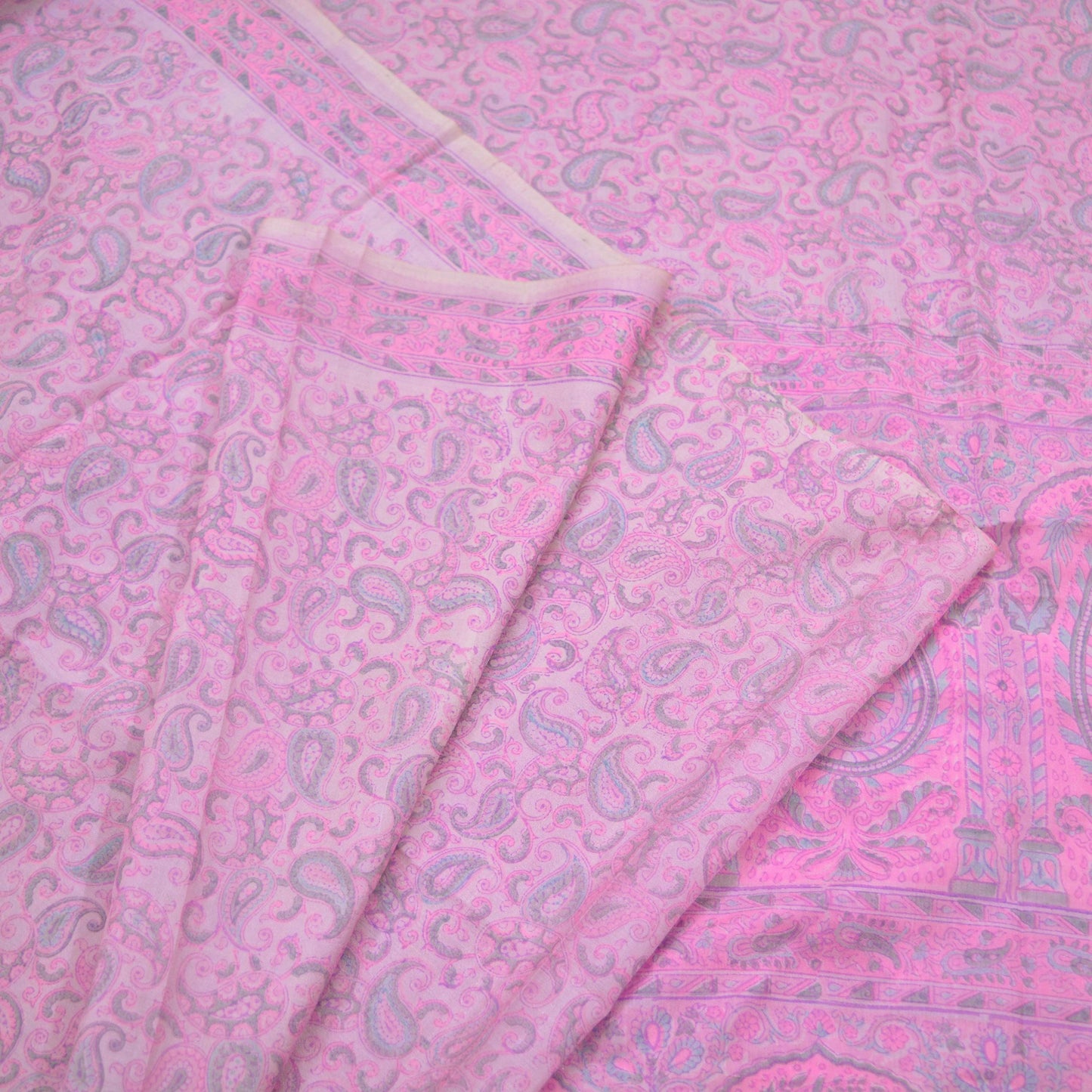 Indian Vintage Sari Pink 100% Pure Silk Woven Printed Sarees Craft Fabric 5yd Sewing Dress Making Paisley Upcycle Quilting Crafting Used