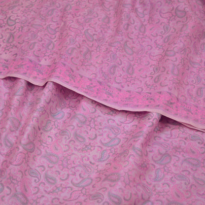 Indian Vintage Sari Pink 100% Pure Silk Woven Printed Sarees Craft Fabric 5yd Sewing Dress Making Paisley Upcycle Quilting Crafting Used