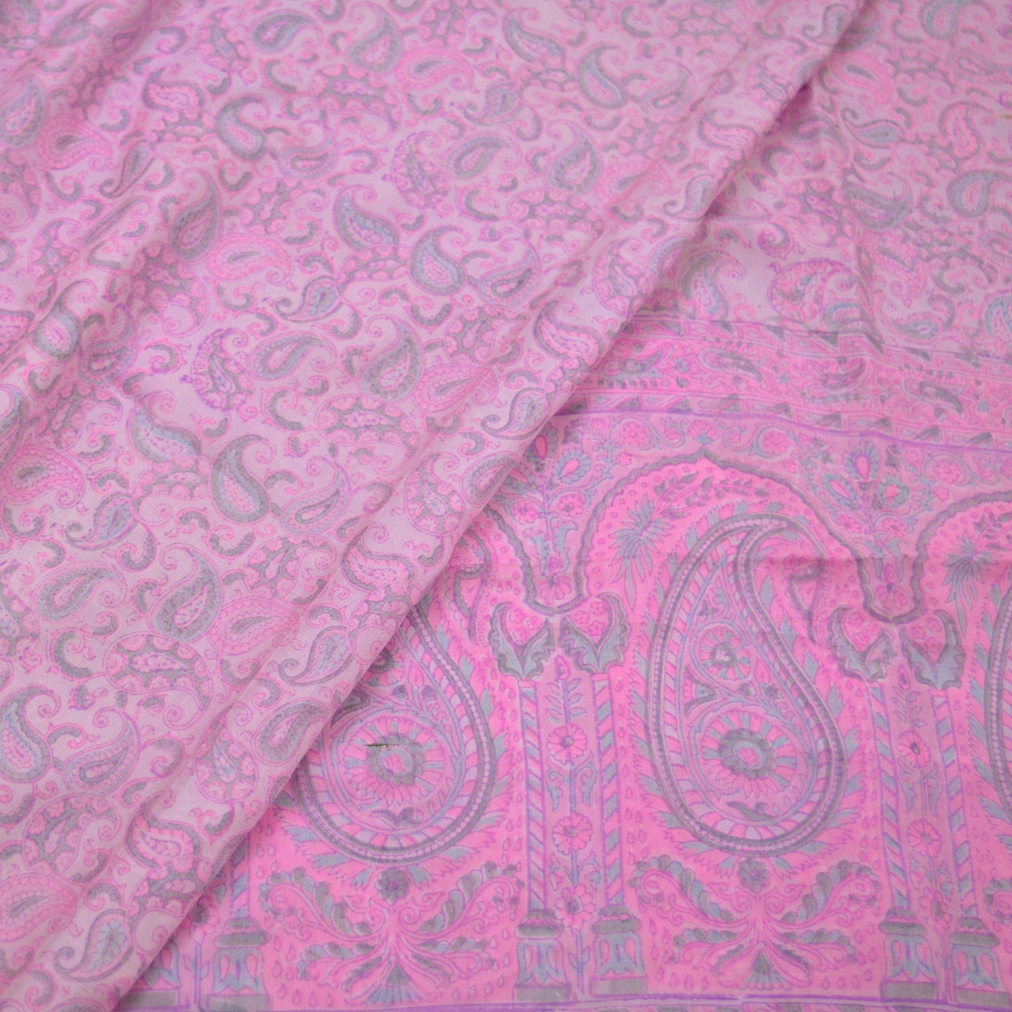 Indian Vintage Sari Pink 100% Pure Silk Woven Printed Sarees Craft Fabric 5yd Sewing Dress Making Paisley Upcycle Quilting Crafting Used