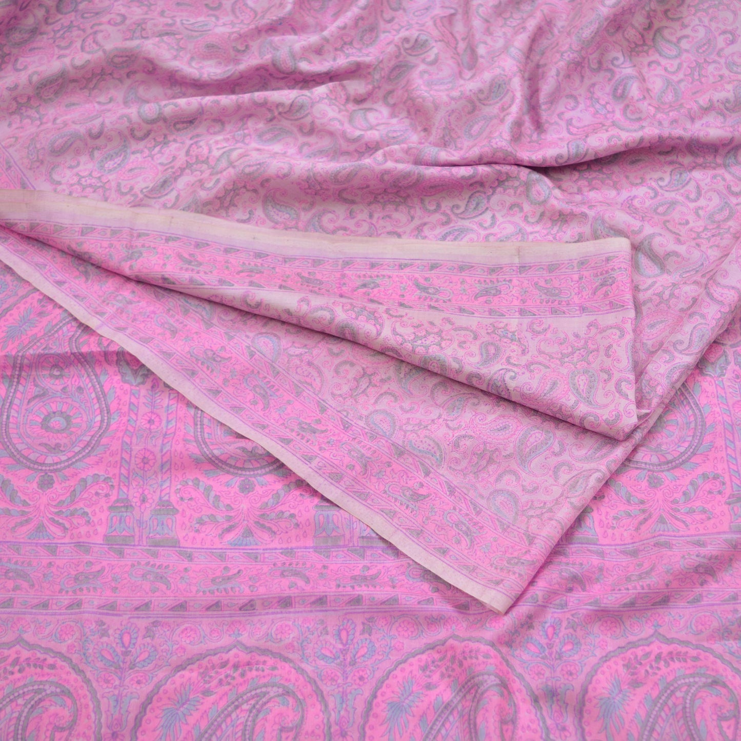 Indian Vintage Sari Pink 100% Pure Silk Woven Printed Sarees Craft Fabric 5yd Sewing Dress Making Paisley Upcycle Quilting Crafting Used