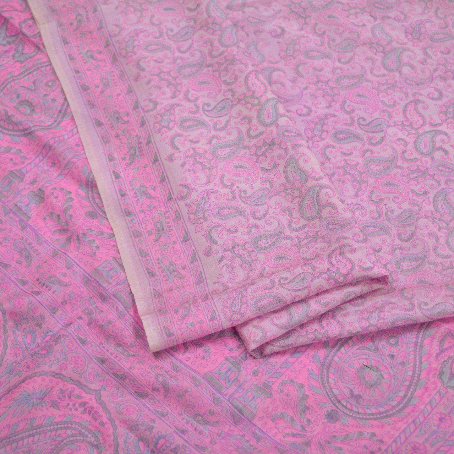 Indian Vintage Sari Pink 100% Pure Silk Woven Printed Sarees Craft Fabric 5yd Sewing Dress Making Paisley Upcycle Quilting Crafting Used