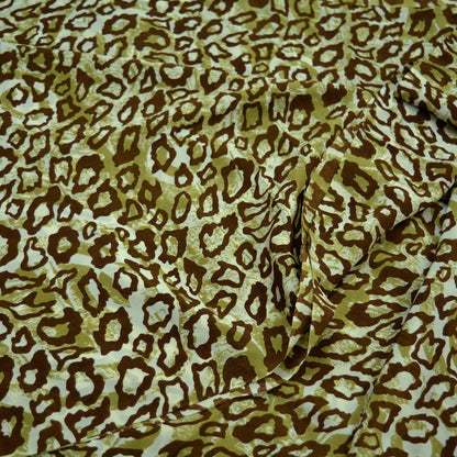 Indian Vintage Sari Ivory & Brown Pure Crepe Silk Printed Sarees 5yd Sewing Abstract Soft Craft Fabric Wrap quilting Crafting Dress making