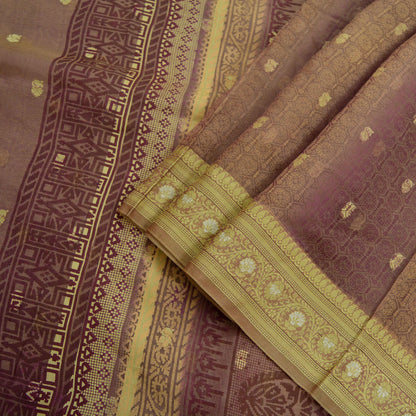 Indian Vintage Sari Beige & maroon Hand Woven 100% Pure Organza Silk Saree Craft Fabric 5Yd Dress Making Crafting Quilting Upcycle Fringes