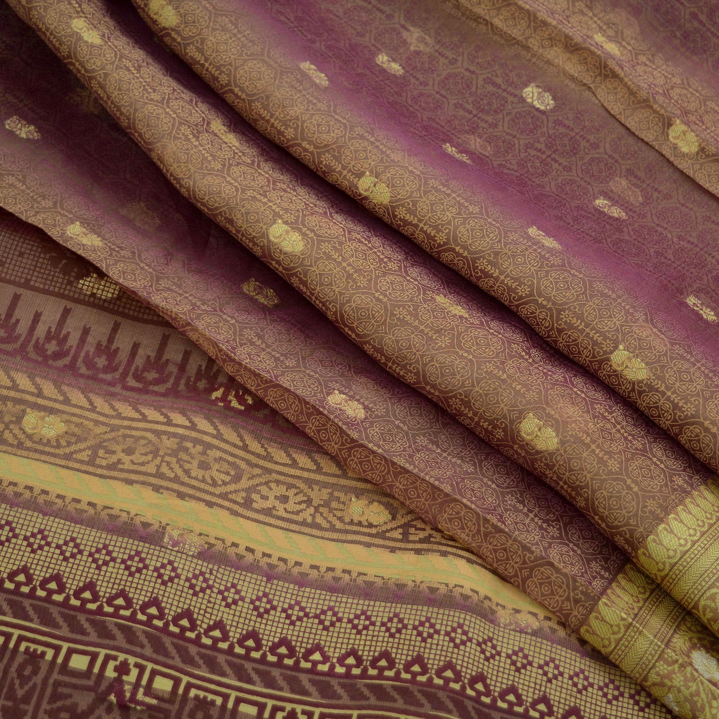 Indian Vintage Sari Beige & maroon Hand Woven 100% Pure Organza Silk Saree Craft Fabric 5Yd Dress Making Crafting Quilting Upcycle Fringes