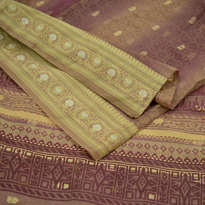 Indian Vintage Sari Beige & maroon Hand Woven 100% Pure Organza Silk Saree Craft Fabric 5Yd Dress Making Crafting Quilting Upcycle Fringes