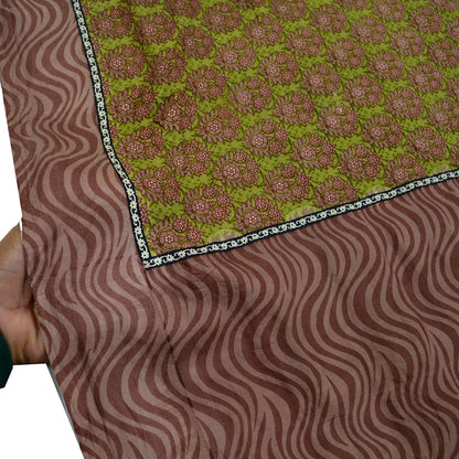 Indian Vintage Sari Brown & Green 100% Pure Silk Printed Sarees Craft Fabric 6yd Sewing Dress Making Soft Wrap Crafting Quilting