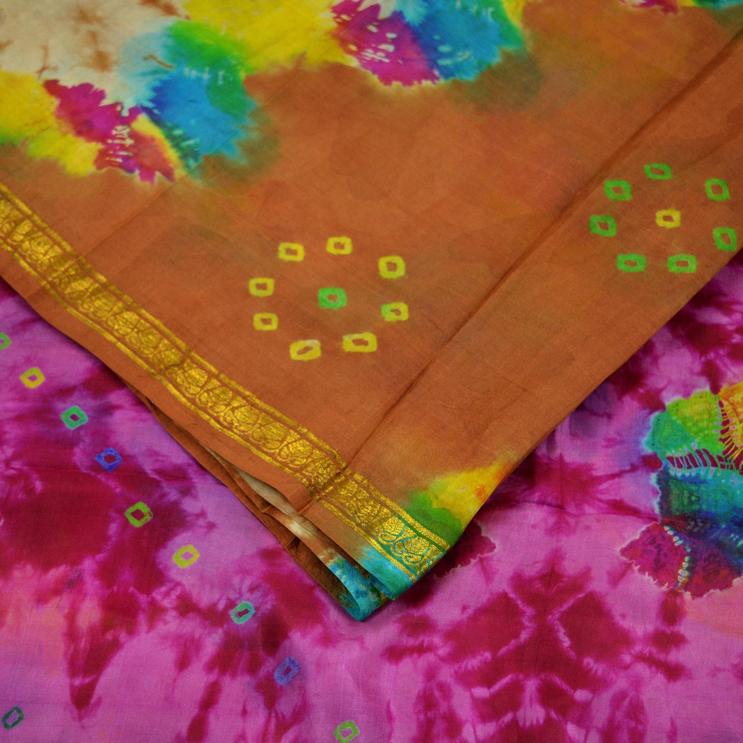 Indian Vintage Sari Multi Pure Silk Bandhani Tie Dye Printed Sarees Craft Fabric 6yd Zari Border Sewing Traditional Culture Sari Ethnic