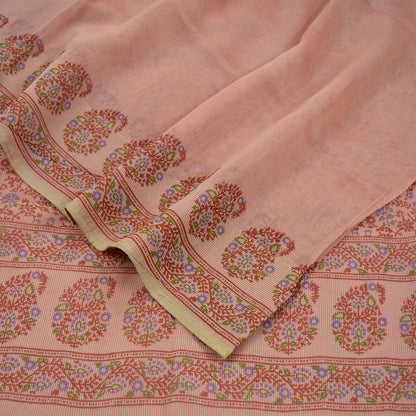 Indian Vintage Peach Saree 100% Pure Silk Printed Sari Craft Fabric Soft 5yd Sewing Dress Making  Soft Floral Crafting Quilting Upcycle