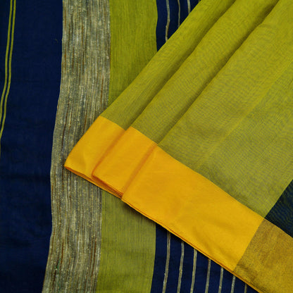 Indian Vintage Sari neon Green & Blue Cotton Hand Woven Sarees Craft Fabric 5Yd Floral Soft Dress making Quilting Crafting Upcycle Fringes