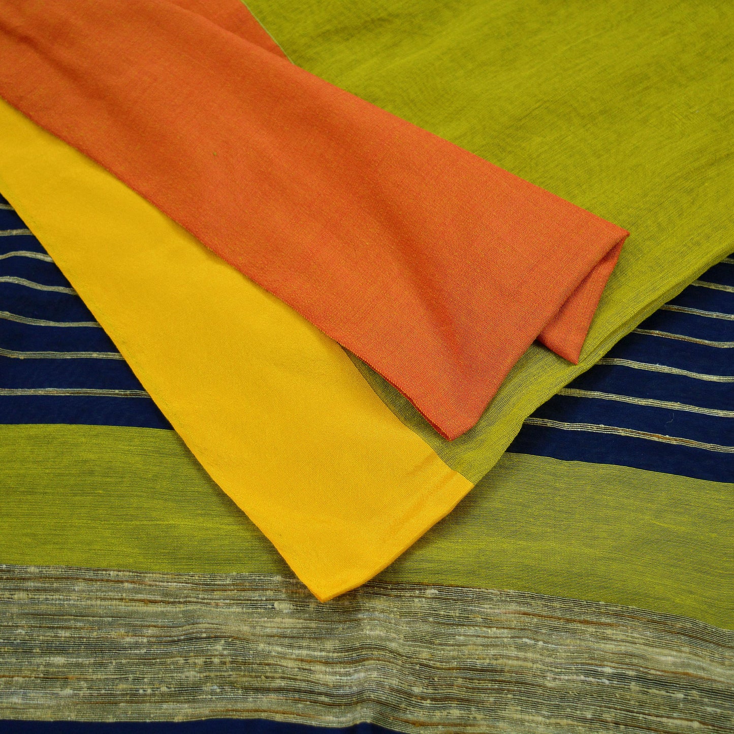 Indian Vintage Sari neon Green & Blue Cotton Hand Woven Sarees Craft Fabric 5Yd Floral Soft Dress making Quilting Crafting Upcycle Fringes