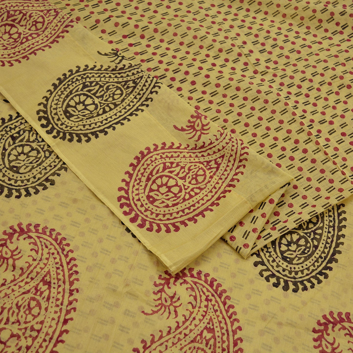 Indian Vintage Sari Beige Pure Cotton Hand Block Printed Sarees 5Yd Craft Fabric Soft Sewing Sarong Dress Making Quilting Crafting Upcycle