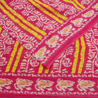 Indian Vintage Sari Pink Batik Printed Saree 100% Pure Cotton 5Yd Craft Fabric Soft Sewing Sarong Wrap Boho Quilting Dress Making