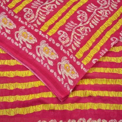 Indian Vintage Sari Pink Batik Printed Saree 100% Pure Cotton 5Yd Craft Fabric Soft Sewing Sarong Wrap Boho Quilting Dress Making