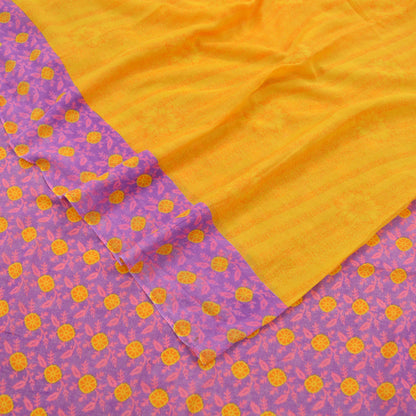 Indian Vintage Sari Purple & yellow Printed Sarees Pure Cotton Craft Fabric 5Yd Soft Sewing Sarong Wrap Boho Upcycle Quilting Crafting Used