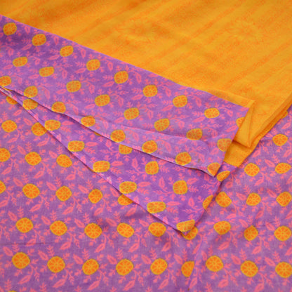 Indian Vintage Sari Purple & yellow Printed Sarees Pure Cotton Craft Fabric 5Yd Soft Sewing Sarong Wrap Boho Upcycle Quilting Crafting Used