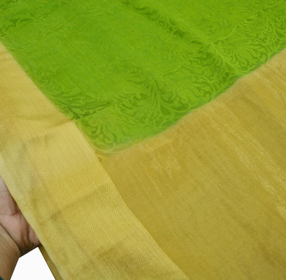 Indian Vintage Sari Green & Beige Pure Crepe Silk Hand Woven Sarees 5yd Sewing Craft Fabric Zari Border Dress making Crafting Quilting