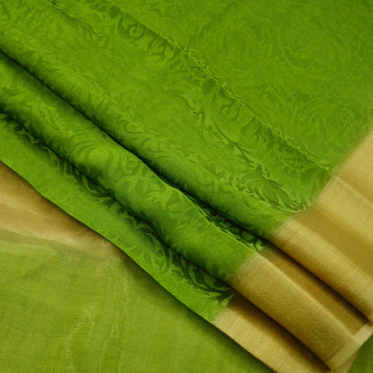 Indian Vintage Sari Green & Beige Pure Crepe Silk Hand Woven Sarees 5yd Sewing Craft Fabric Zari Border Dress making Crafting Quilting