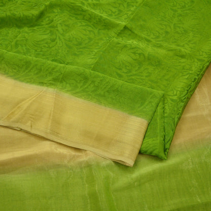 Indian Vintage Sari Green & Beige Pure Crepe Silk Hand Woven Sarees 5yd Sewing Craft Fabric Zari Border Dress making Crafting Quilting