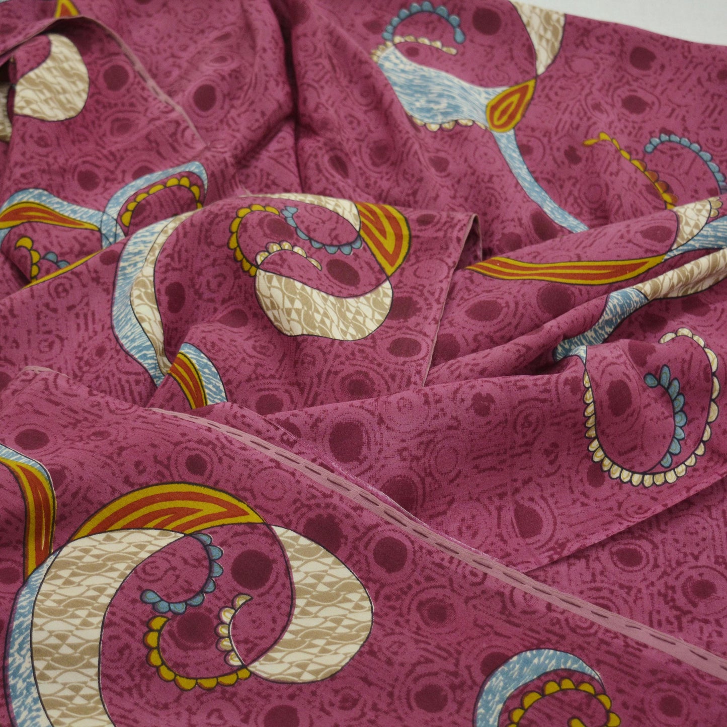 Indian Vintage Sari Pink Pure Crepe Silk Printed Saree 5yd Sewing Craft Fabric Abstract Soft Wrap Dress Making Quilting Crafting