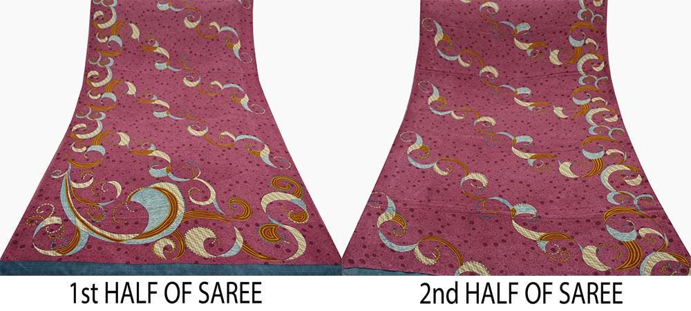 Indian Vintage Sari Pink Pure Crepe Silk Printed Saree 5yd Sewing Craft Fabric Abstract Soft Wrap Dress Making Quilting Crafting