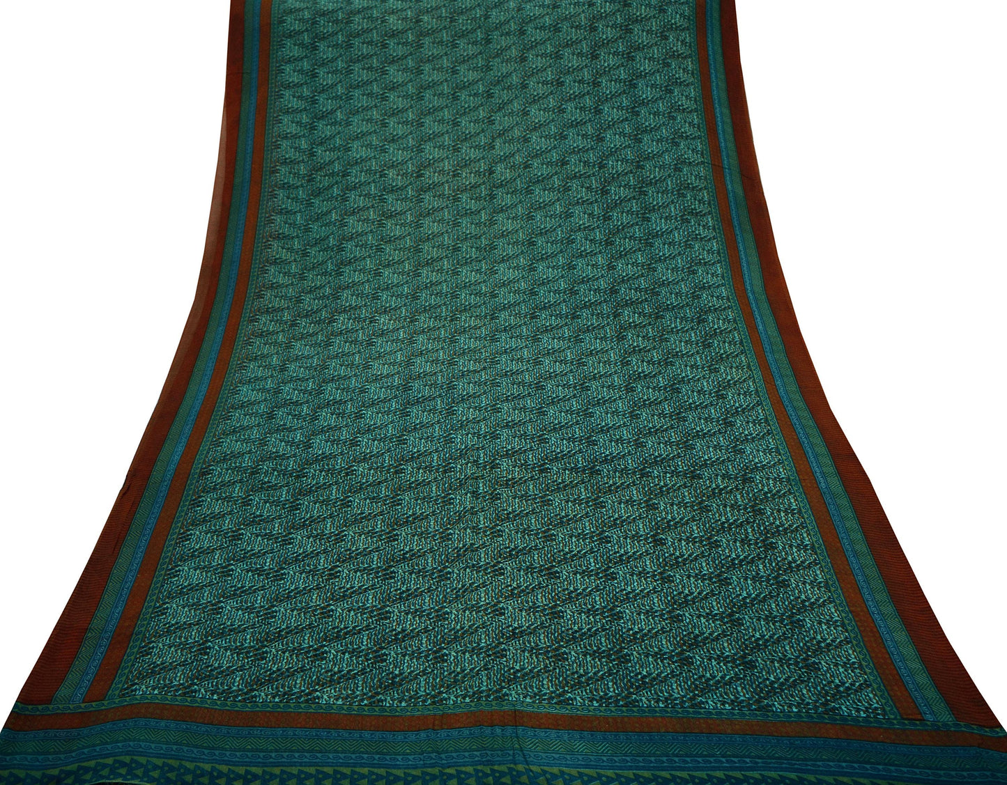 Indian Vintage Sari Green Pure Georgette Silk Block Printed Sarees Craft Fabric Sewing 5Yd Soft Sari Dress Making Crafting Quilting Upcycle