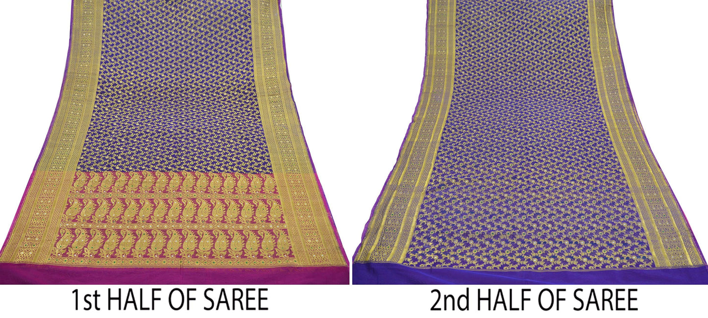 Indian Vintage Sari Heavy Pink & Purple Pure Organza Silk Woven Brocade Banarasi Sarees Zari 5Yd Ethnic Fabric Dress Making Wedding Sarees