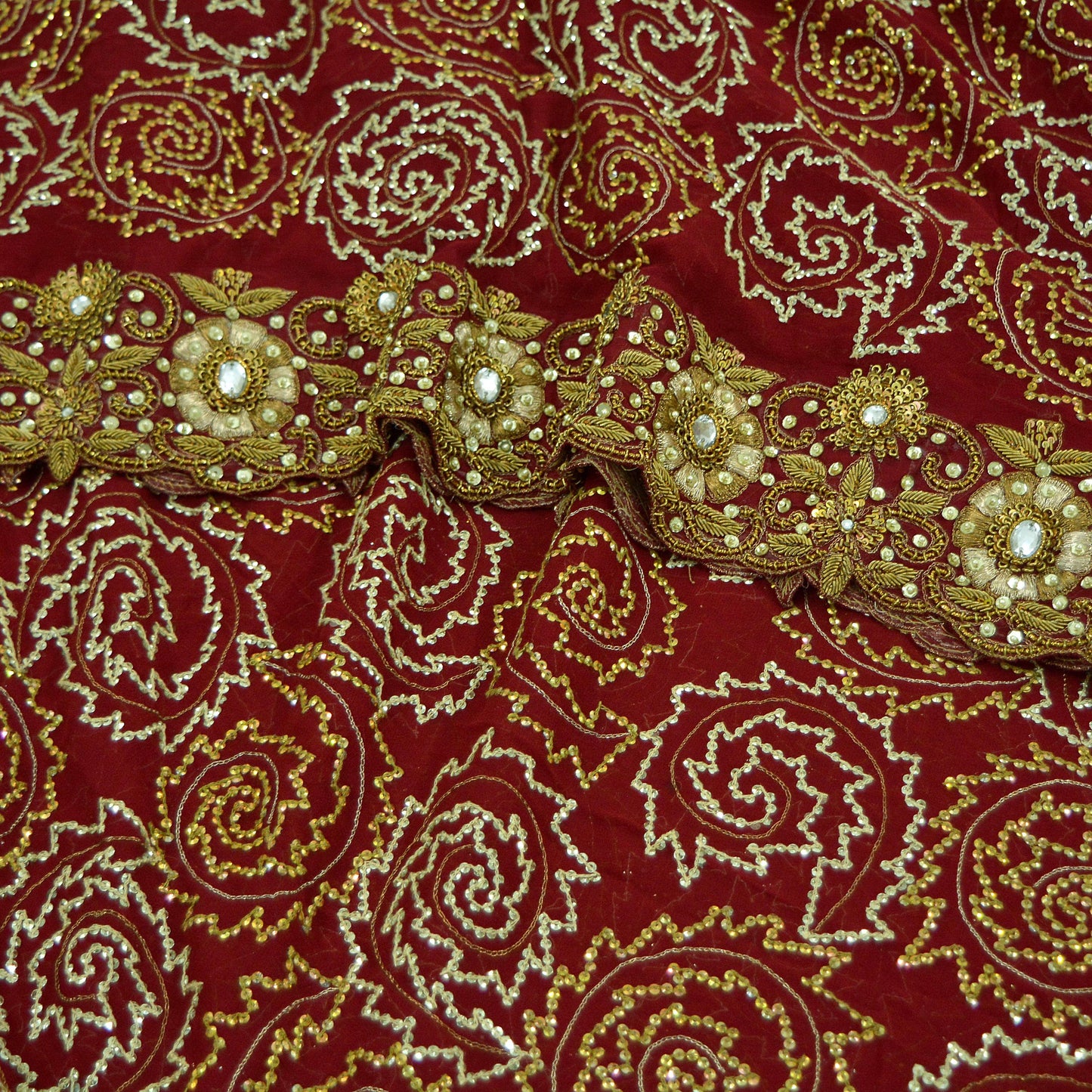 Indian Vintage Heavy Sarees Red Pure Georgette Silk Hand Embroidered Sari Fabric 5Yd Sewing Ethnic Zardozi/dabka zari Wedding sarees