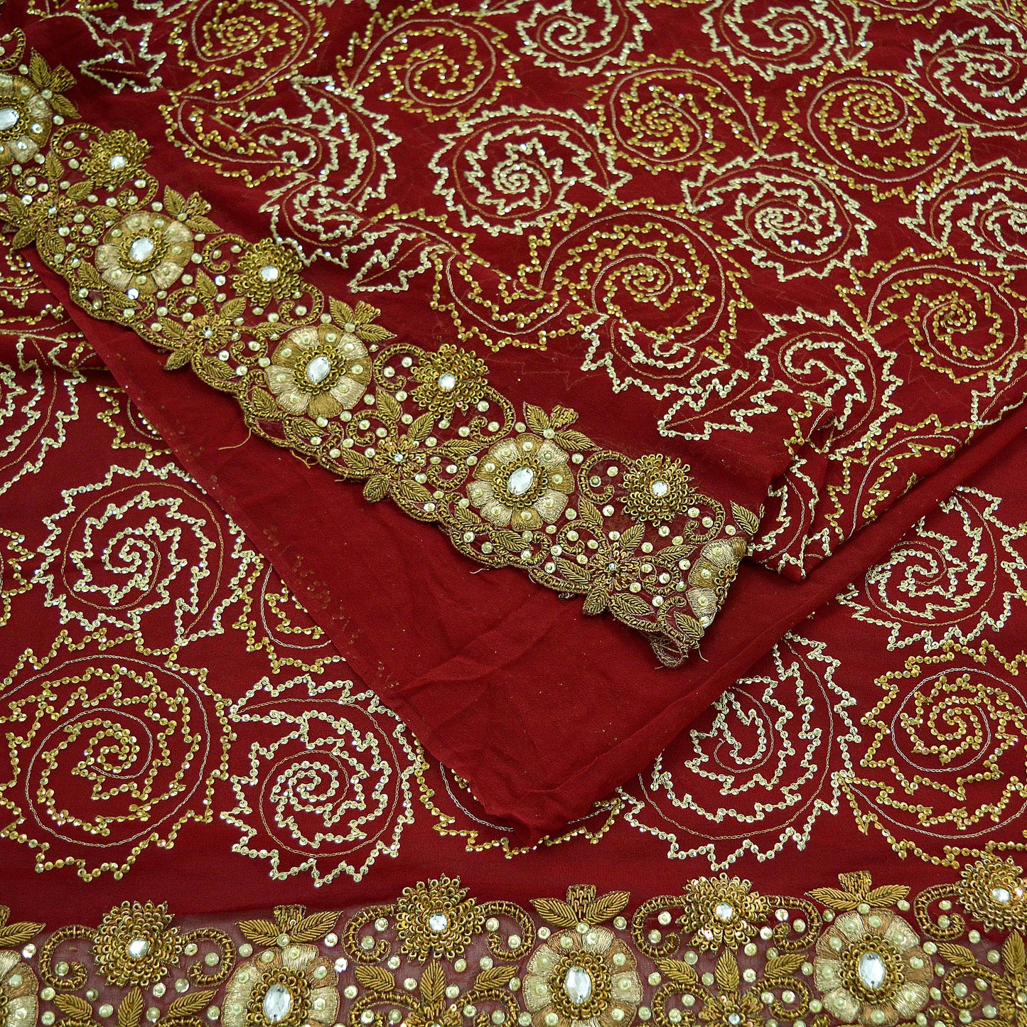 Indian Vintage Heavy Sarees Red Pure Georgette Silk Hand Embroidered Sari Fabric 5Yd Sewing Ethnic Zardozi/dabka zari Wedding sarees