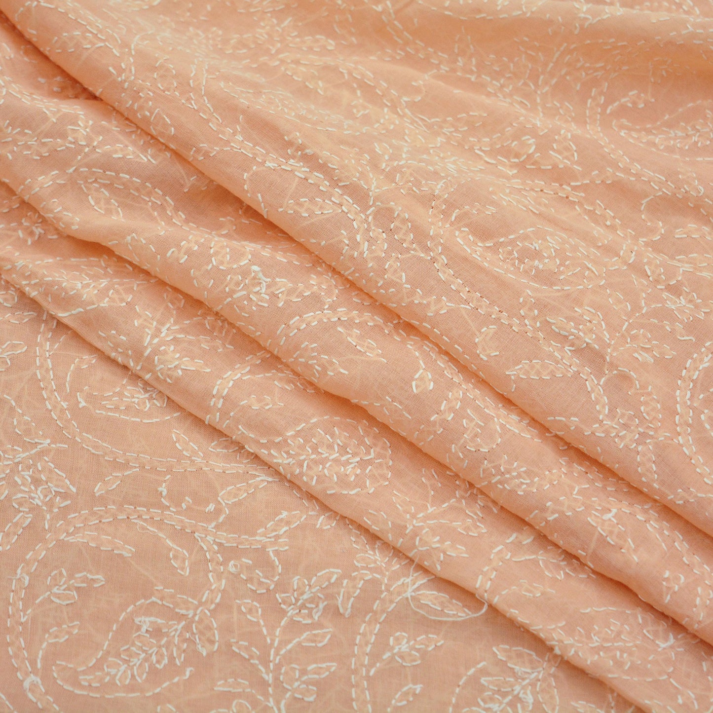Indian Vintage Peach Dupatta Long Stole Pure Cotton Handmade Chikankari Scarves Veil Scarf Wrap Hippie Boho Soft