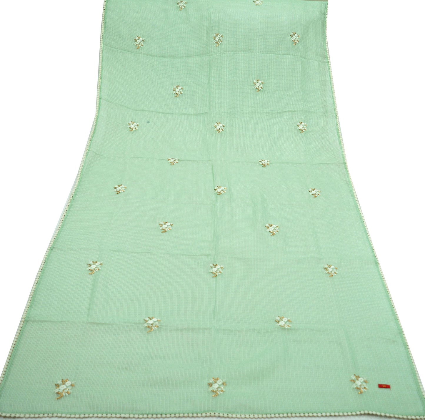 Indian Vintage Dupatta Green Long Stole Pure Silk Hand Embroidered Woven Fabric Scarves Veil Scarf Wrap Soft Hijab Party wear veil