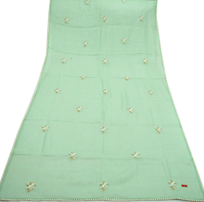 Indian Vintage Dupatta Green Long Stole Pure Silk Hand Embroidered Woven Fabric Scarves Veil Scarf Wrap Soft Hijab Party wear veil