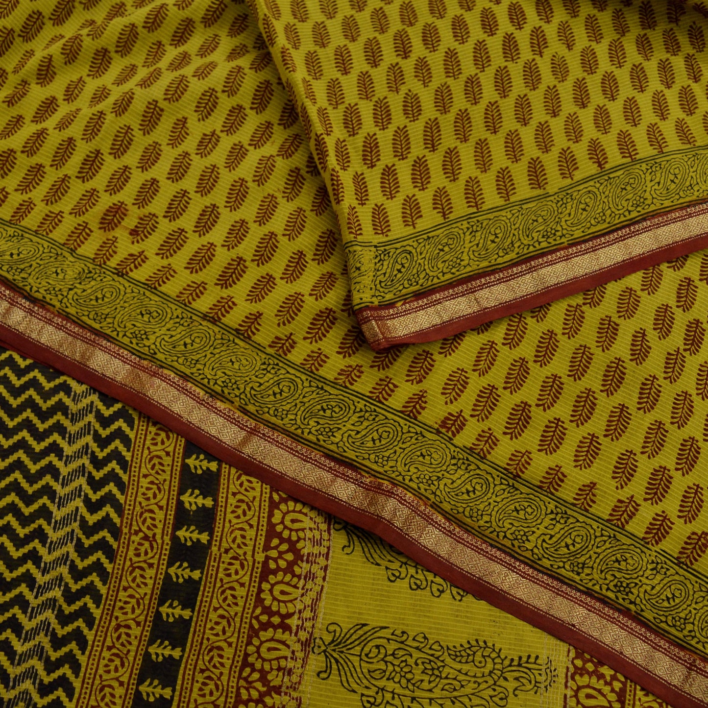 Indian Vintage Sari Green Pure chanderi Silk Block Printed Sarees Fabric 5Yard Soft Zari Border Floral Dress making bollywood silk sarees