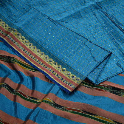 Indian Vintage Sari Blue Mysore Silk Woven Sarees Craft Fabric 5Yd Ethnic South silk Dress Making Crafting Upcycle Quilting Zari Border