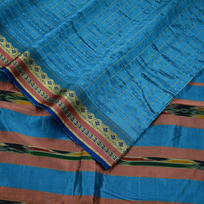 Indian Vintage Sari Blue Mysore Silk Woven Sarees Craft Fabric 5Yd Ethnic South silk Dress Making Crafting Upcycle Quilting Zari Border