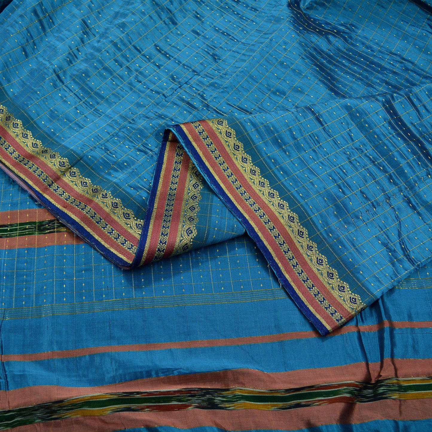 Indian Vintage Sari Blue Mysore Silk Woven Sarees Craft Fabric 5Yd Ethnic South silk Dress Making Crafting Upcycle Quilting Zari Border