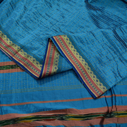 Indian Vintage Sari Blue Mysore Silk Woven Sarees Craft Fabric 5Yd Ethnic South silk Dress Making Crafting Upcycle Quilting Zari Border